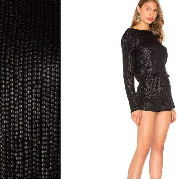 MLV Ramona Embellished Sequined Studded Long Sleeve Romper – Size XS - Black - Picture 1 of 9